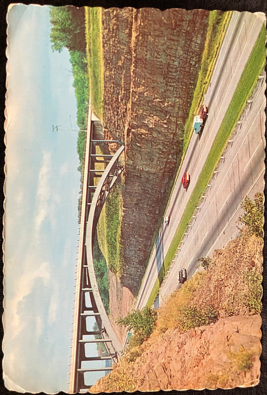 Ohio Turnpike - Old State Route 8 Bridge - Vintage Bridge Postcard Limestone Passthrough - 1960s