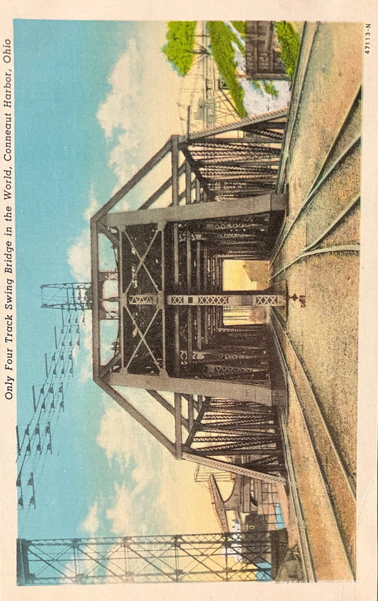 Only Four Track Swing Bridge in the World, Conneaut Harbor, Ohio - Vintage Railroad Postcard - Vintage SwingBridge Postcard - Rare Photocard