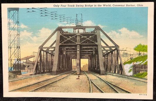 Only Four Track Swing Bridge in the World, Conneaut Harbor, Ohio - Vintage Railroad Postcard - Vintage SwingBridge Postcard - Rare Photocard