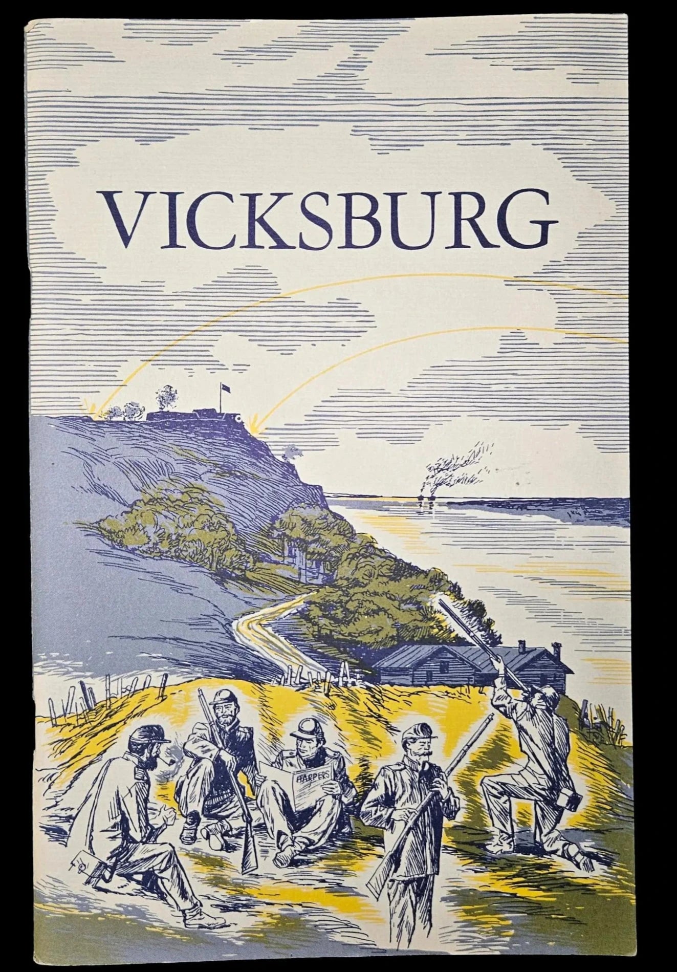 Book cover of 'Vicksburg' with illustrations of soldiers and landscape.