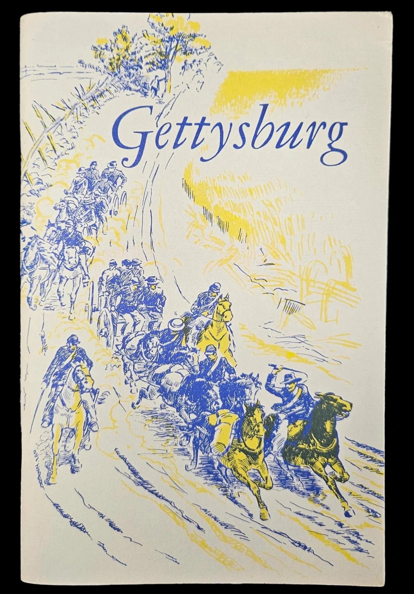 Book cover of 'Gettysburg' with illustrations of soldiers on horseback and text.