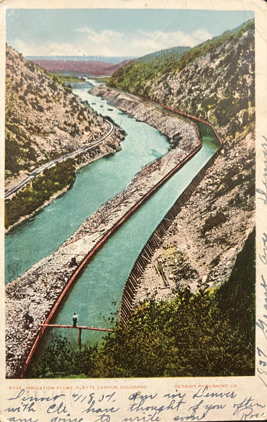 Irrigation Flume - Flatte Canyon, Colorado. - Detroit Publishing Co. - 1907 Postcard