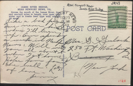 James River Bridge, Newport News, Virginia - Vintage Bridge Postcard