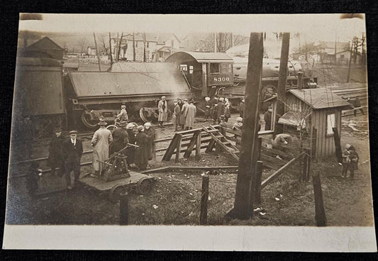 RPPC - Train Wreck with Engine number 8309 - Passengers in Winter Coats - Train Derailment on Winter Day Early 1900s - Maybe Southern RR