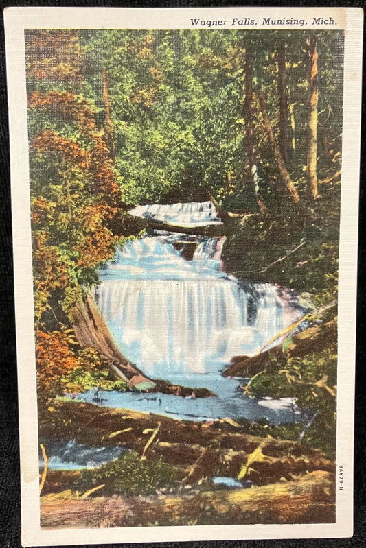 Wagner Falls, Munising, Michigan - Vintage Postcard