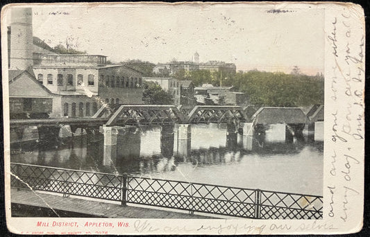 Mill District, Appleton, Wisconsin - Vintage Postcard