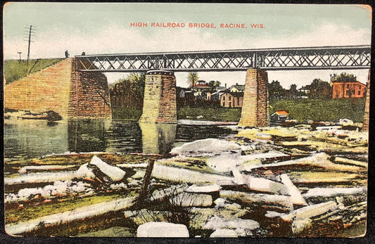 High Railroad Bridge - Racine, Wis. - Postcard Made in Germany - 1909 Postcard