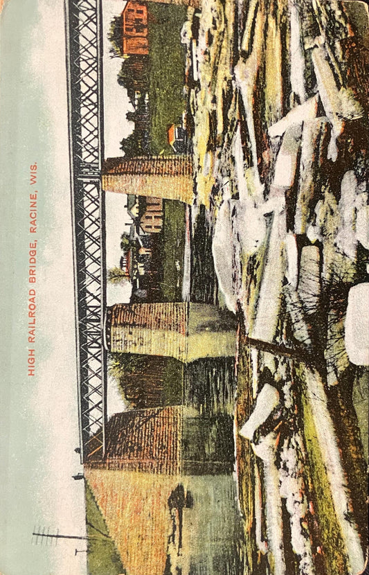 High Railroad Bridge - Racine, Wis. - Postcard Made in Germany - 1909 Postcard