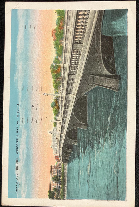 Grand Ave. Bridge, Wisconsin Rapids, Wis. - Vintage Bridge Postcard - 1920 Wisconsin Bridge Photgraph
