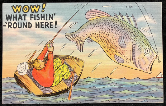 Cartoon Postcards - 1940s-50s - "Wow! What Fishin' 'Round Here!" (card 1) - "We Like the Scotch Way"  (card 2)- Cartoons cards Sold as a Set