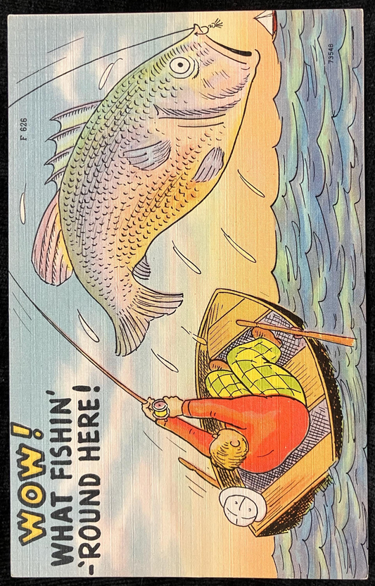 Cartoon Postcards - 1940s-50s - "Wow! What Fishin' 'Round Here!" (card 1) - "We Like the Scotch Way"  (card 2)- Cartoons cards Sold as a Set
