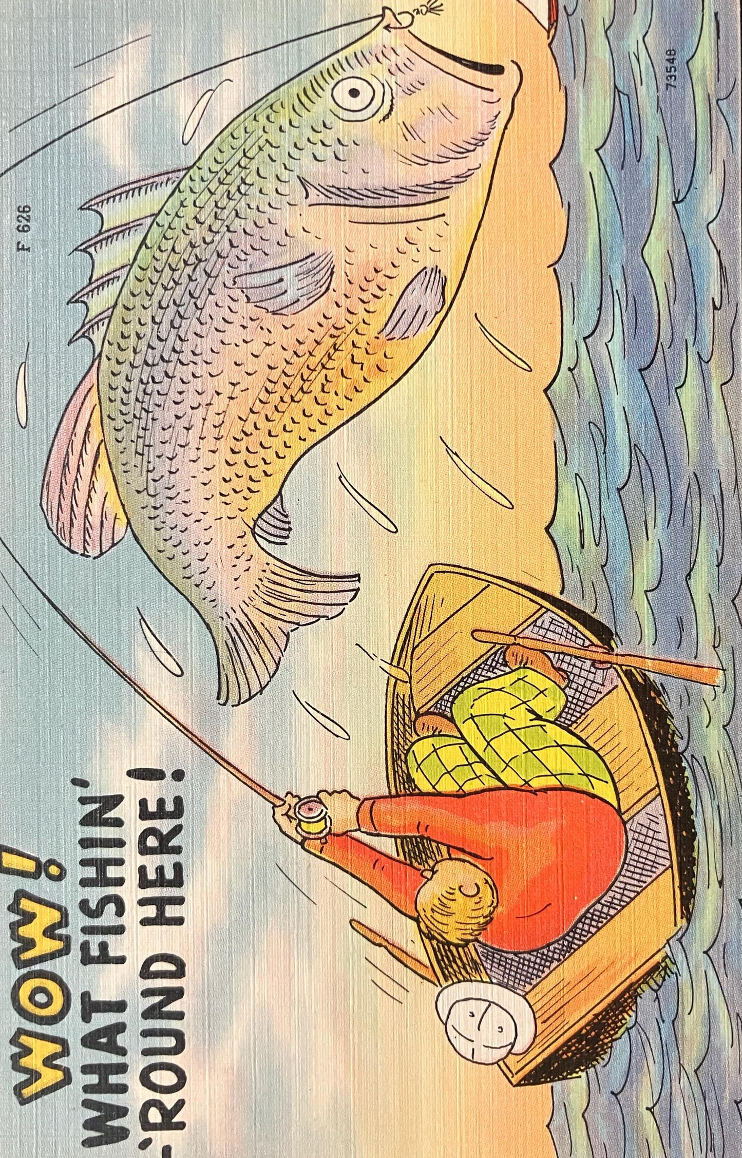 Cartoon Postcards - 1940s-50s - "Wow! What Fishin' 'Round Here!" (card 1) - "We Like the Scotch Way"  (card 2)- Cartoons cards Sold as a Set