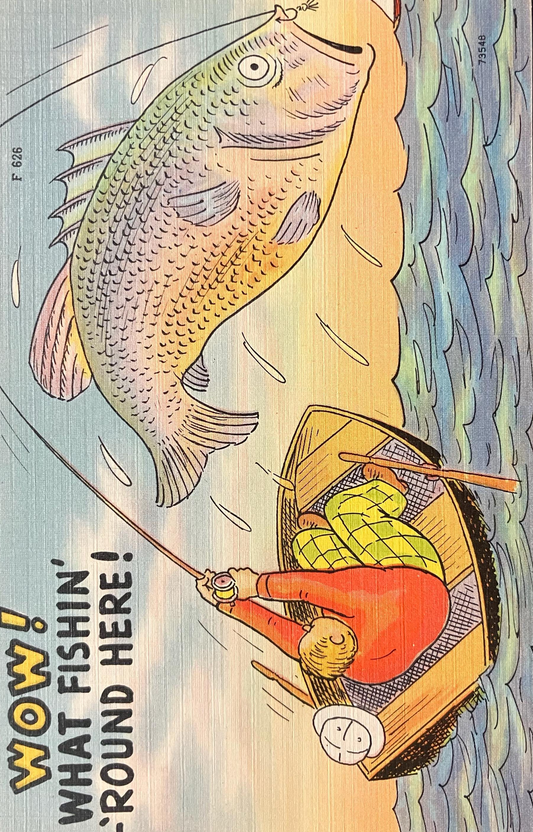 Cartoon Postcards - 1940s-50s - "Wow! What Fishin' 'Round Here!" (card 1) - "We Like the Scotch Way"  (card 2)- Cartoons cards Sold as a Set