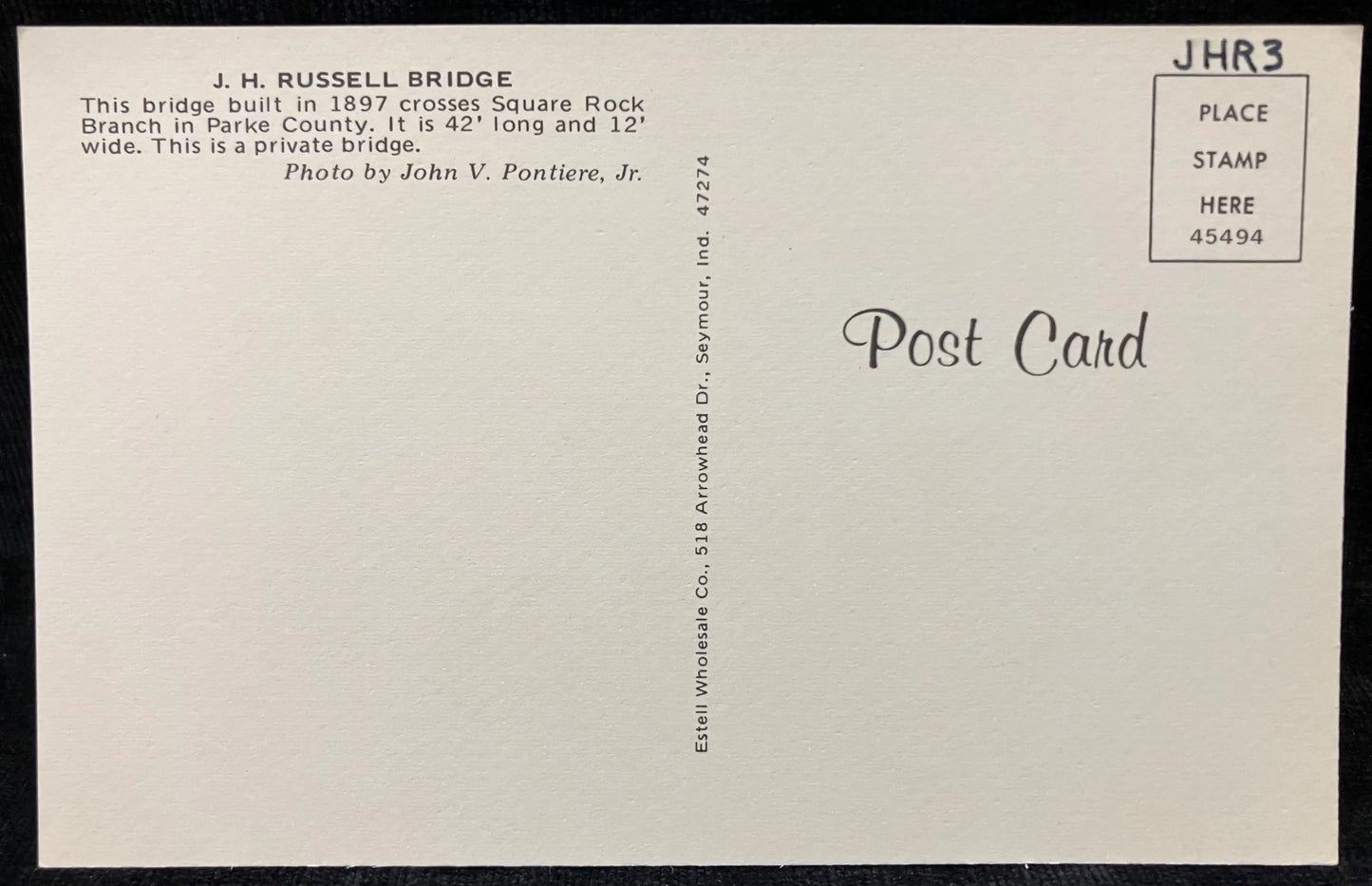 J. H. Russell Bridge in Parke County, Indiana - Photo: John V. Pontiere Jr. - Vintage Bridge Postcard