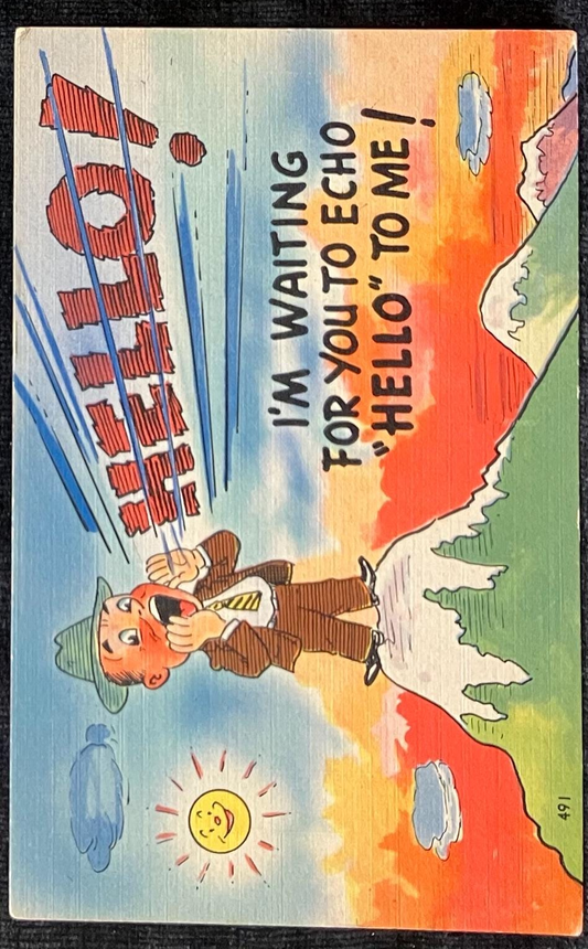 Cartoon Postcards - 1940s-50s - “I’m Waiting for you to Echo ‘Hello’ to Me!” - "It’s Time we Heard from You!" - Sold as Set of Two