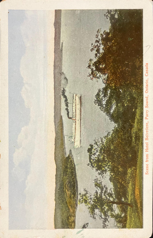 Scene from Hotel Belvedere - Parry Sound, Ontario, Canada - Printed in Germany - Vintage Canadian Postcard