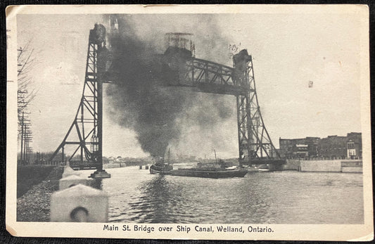 Main St. Bridge over Ship Canal - Welland, Ontario. - Vintage Bridge Postcard