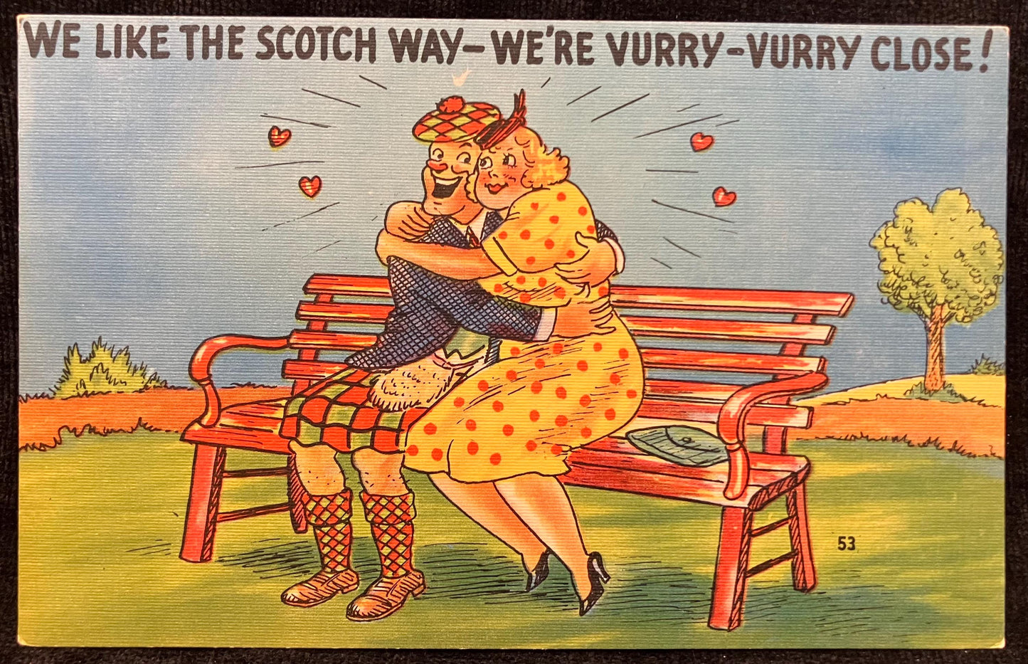 Cartoon Postcards - 1940s-50s - "Wow! What Fishin' 'Round Here!" (card 1) - "We Like the Scotch Way"  (card 2)- Cartoons cards Sold as a Set