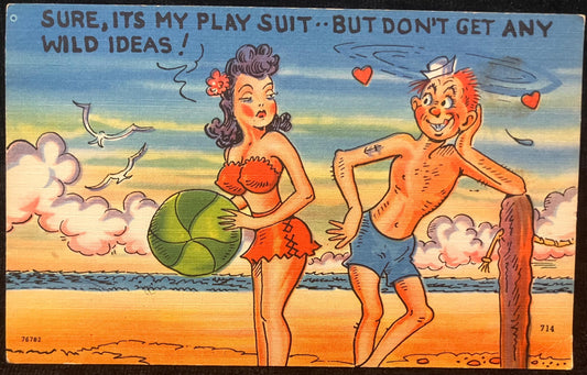 Cartoon Postcards - 1940s-50s - "Sure, It's my Play Suit" - "I Keep my Eyes open and have lots of Fun" - 2 card set