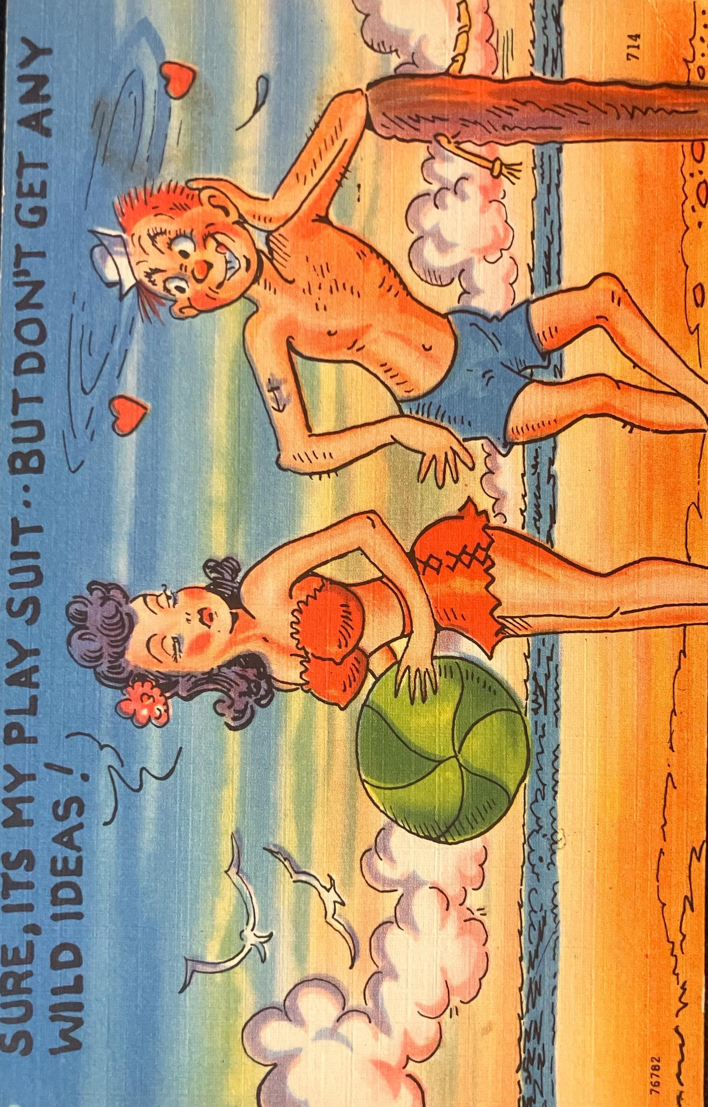 Cartoon Postcards - 1940s-50s - "Sure, It's my Play Suit" - "I Keep my Eyes open and have lots of Fun" - 2 card set