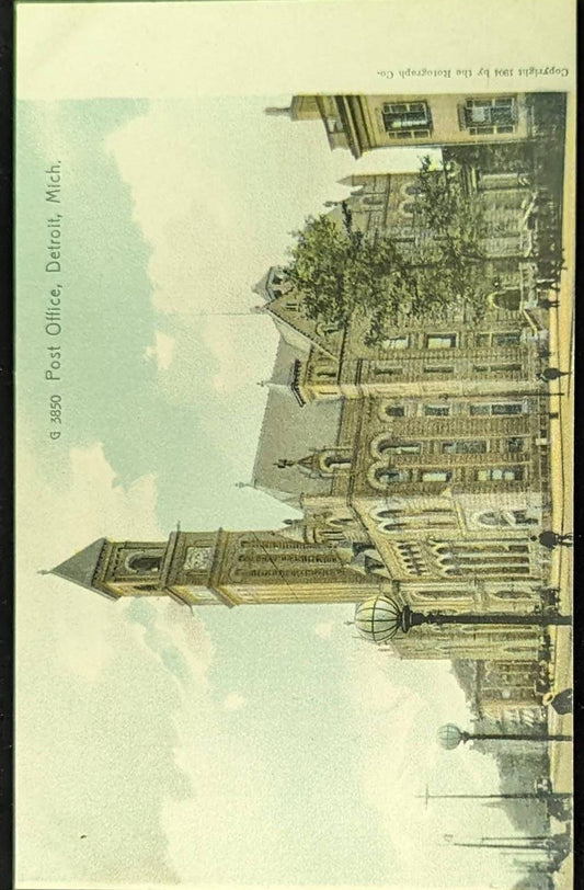 Post Office, Detroit, Michigan - Vintage Postcard