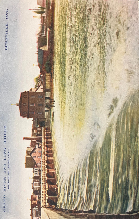 Grand River and Long Bridge - Dunnville, Ont. - Vintage Bridge Postcard