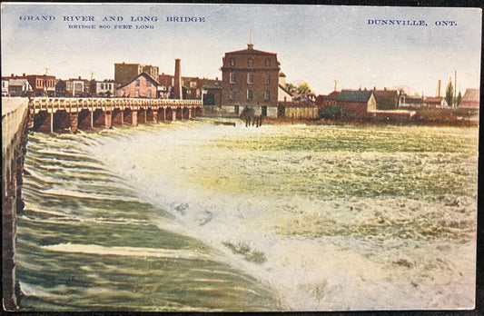 Grand River and Long Bridge - Dunnville, Ont. - Vintage Bridge Postcard