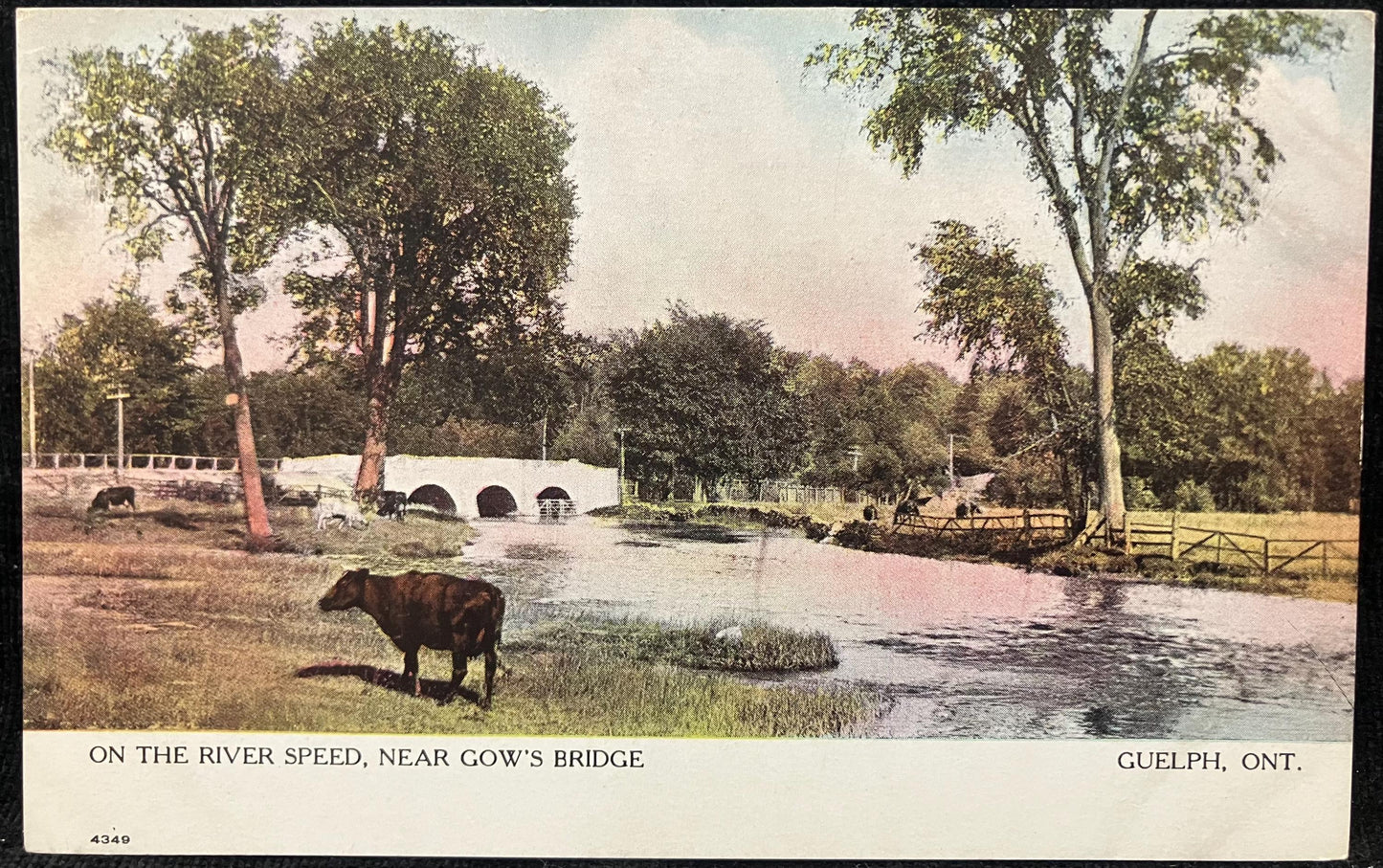 On the River Speed - Gow's Bridge - Guelph, Ont. - Printed in Canada - 1910 Bridge Postcard