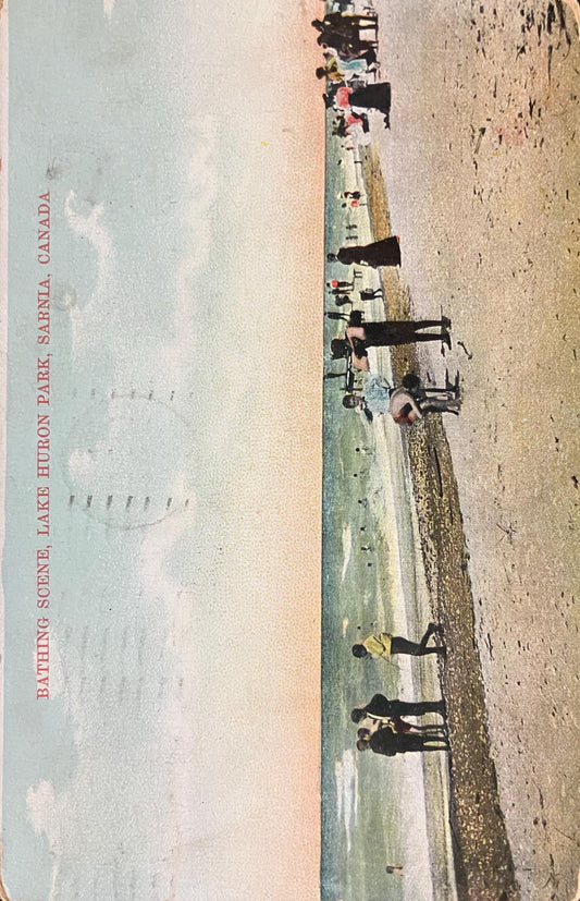 Bathing Scene - Lake Huron Park - Sarnia, Canada - Printed in Germany - 1911 Beach Postcard