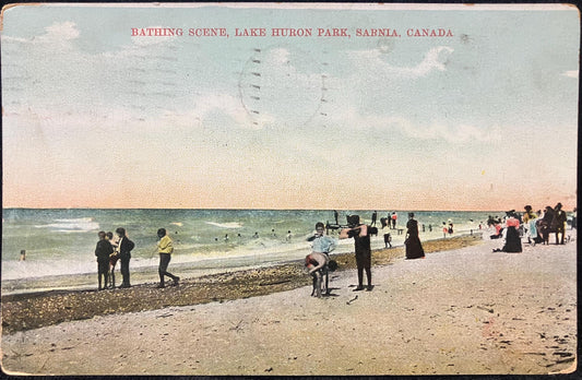 Bathing Scene - Lake Huron Park - Sarnia, Canada - Printed in Germany - 1911 Beach Postcard