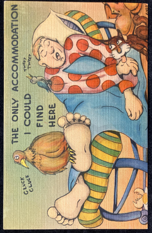 Andy - Cartoon Postcard - 1940s-50s - "The Only Accommodation I could Find Here" - Vintage JokePostcard about Shortage of Hotel Rooms