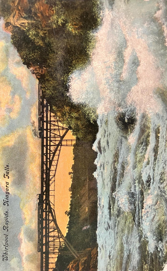 Whirlpool Rapids - Niagara - Vintage Bridge Postcard - Single arch Bridge of Grand Trunk Railway - 1910 -1915 Train Beginning to Crossing
