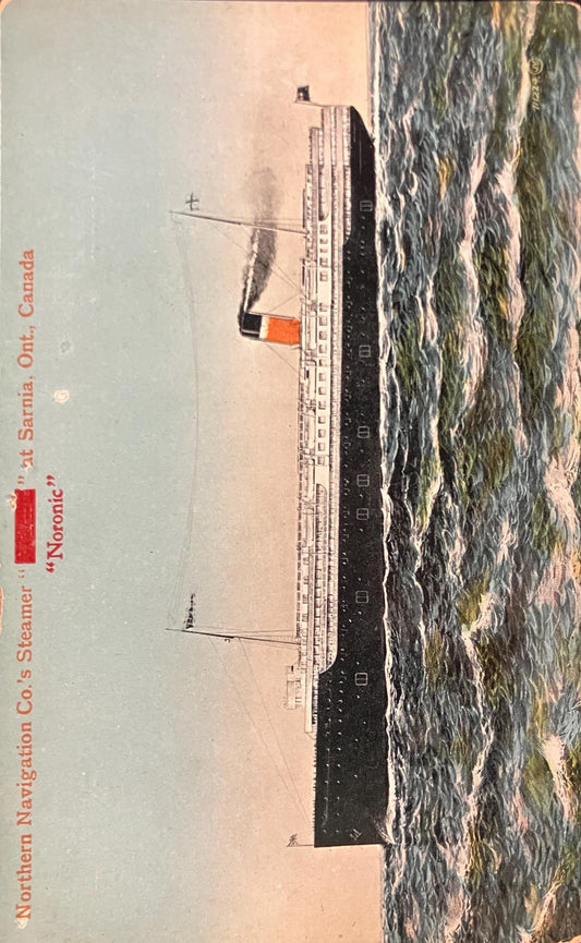 Northern Navigation Co.'s Steamer "Noronic" - Sarnia, Ontario, Canada - Printed in Great Britain - Vintage Steam Boat Postcard