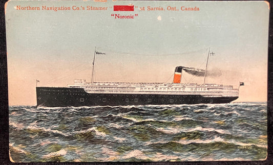 Northern Navigation Co.'s Steamer "Noronic" - Sarnia, Ontario, Canada - Printed in Great Britain - Vintage Steam Boat Postcard