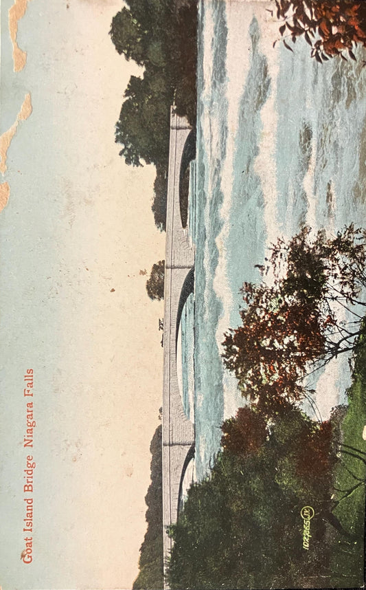 Goat Island Bridge -  Goat Island, Niagara Falls Park, New York - Printed in Great Britain - Vintage Bridge Postcard