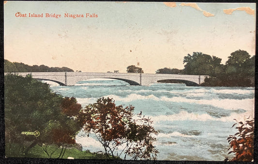 Goat Island Bridge -  Goat Island, Niagara Falls Park, New York - Printed in Great Britain - Vintage Bridge Postcard