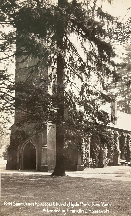 RPPC - Saint James Episcopal Church, Hyde Park, New York - Attended by Franklin D. Roosevelt. Beautiful Stone Church in Hyde Park