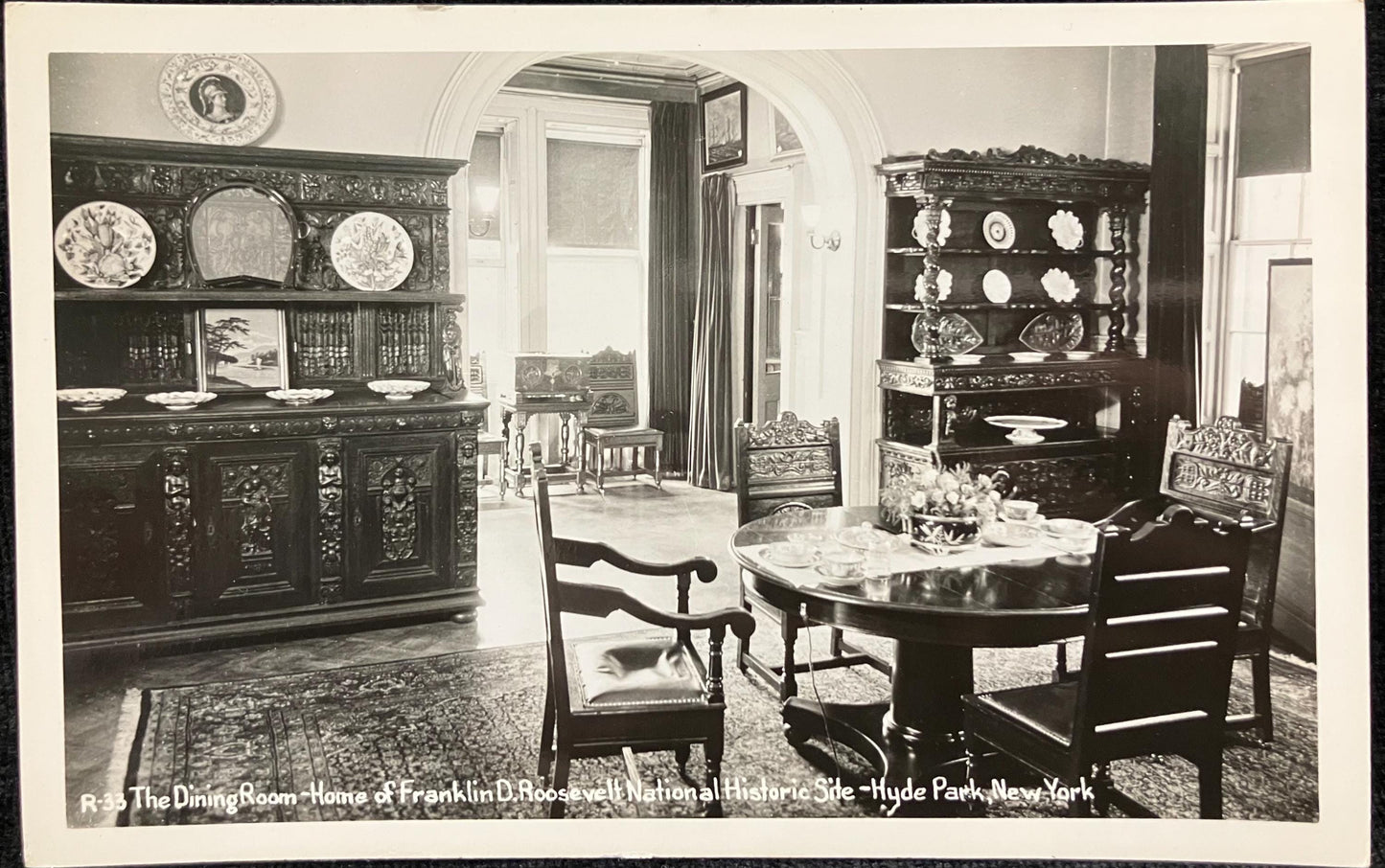 RPPC - The Dining Room - Home of Franklin D. Roosevelt National Historic Site - Hyde Park, New York - Real Photo presidential Series