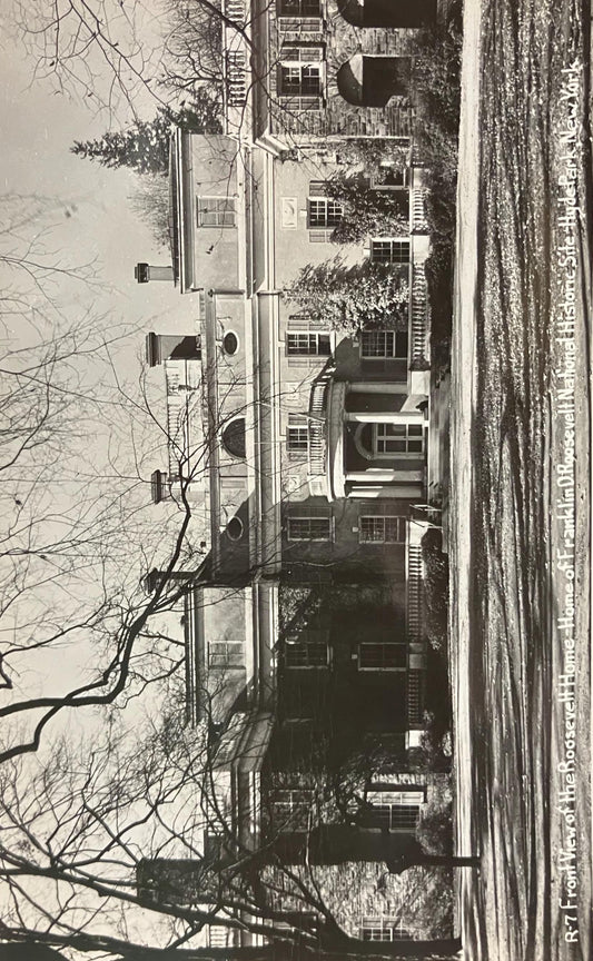 RPPC - Front View of the Roosevelt Home - Home of Franklin D. Roosevelt National Historic Site - Hyde Park, New York . Black and White Photo