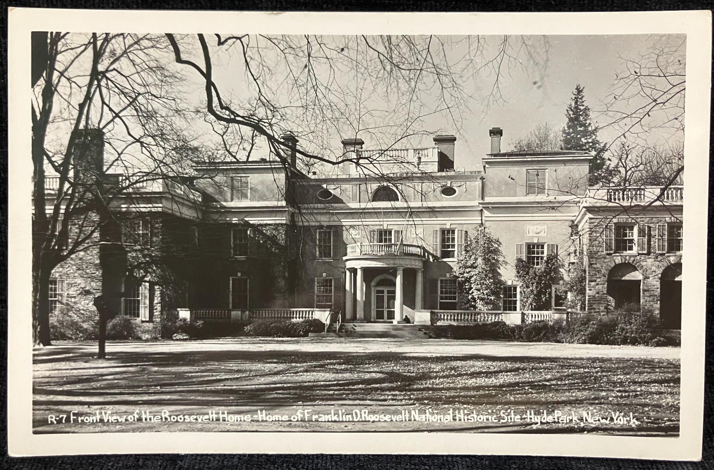 RPPC - Front View of the Roosevelt Home - Home of Franklin D. Roosevelt National Historic Site - Hyde Park, New York . Black and White Photo