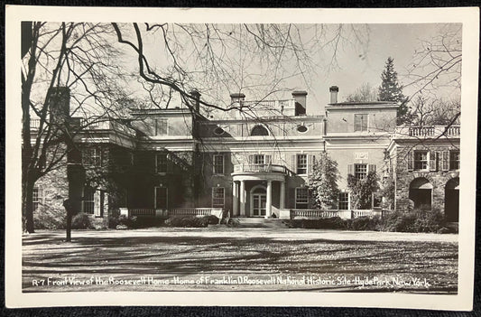 RPPC - Front View of the Roosevelt Home - Home of Franklin D. Roosevelt National Historic Site - Hyde Park, New York . Black and White Photo