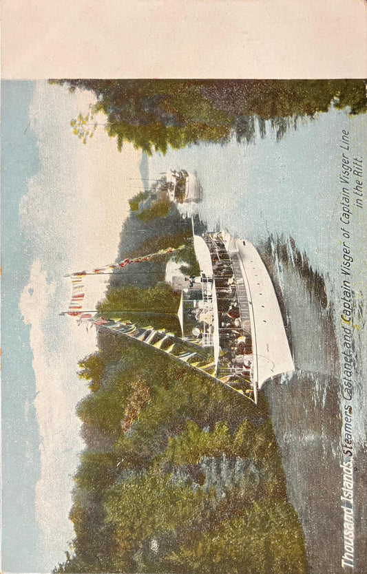 Thousand Islands - Steamers and Captain Visger of Captain Visger Line in the Rift - Ontario, Canada - 1902 Steam Boat Postcard