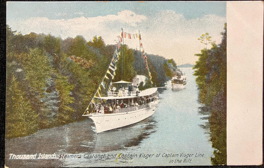 Thousand Islands - Steamers and Captain Visger of Captain Visger Line in the Rift - Ontario, Canada - 1902 Steam Boat Postcard