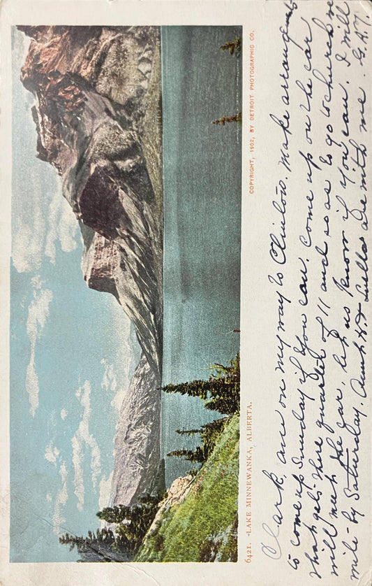 Lake Minnewanka - Alberta, Canada - Copyright, 1902, by Detroit Photographic Co. - Vintage Lake Postcard -mailed 1906 - address only backside