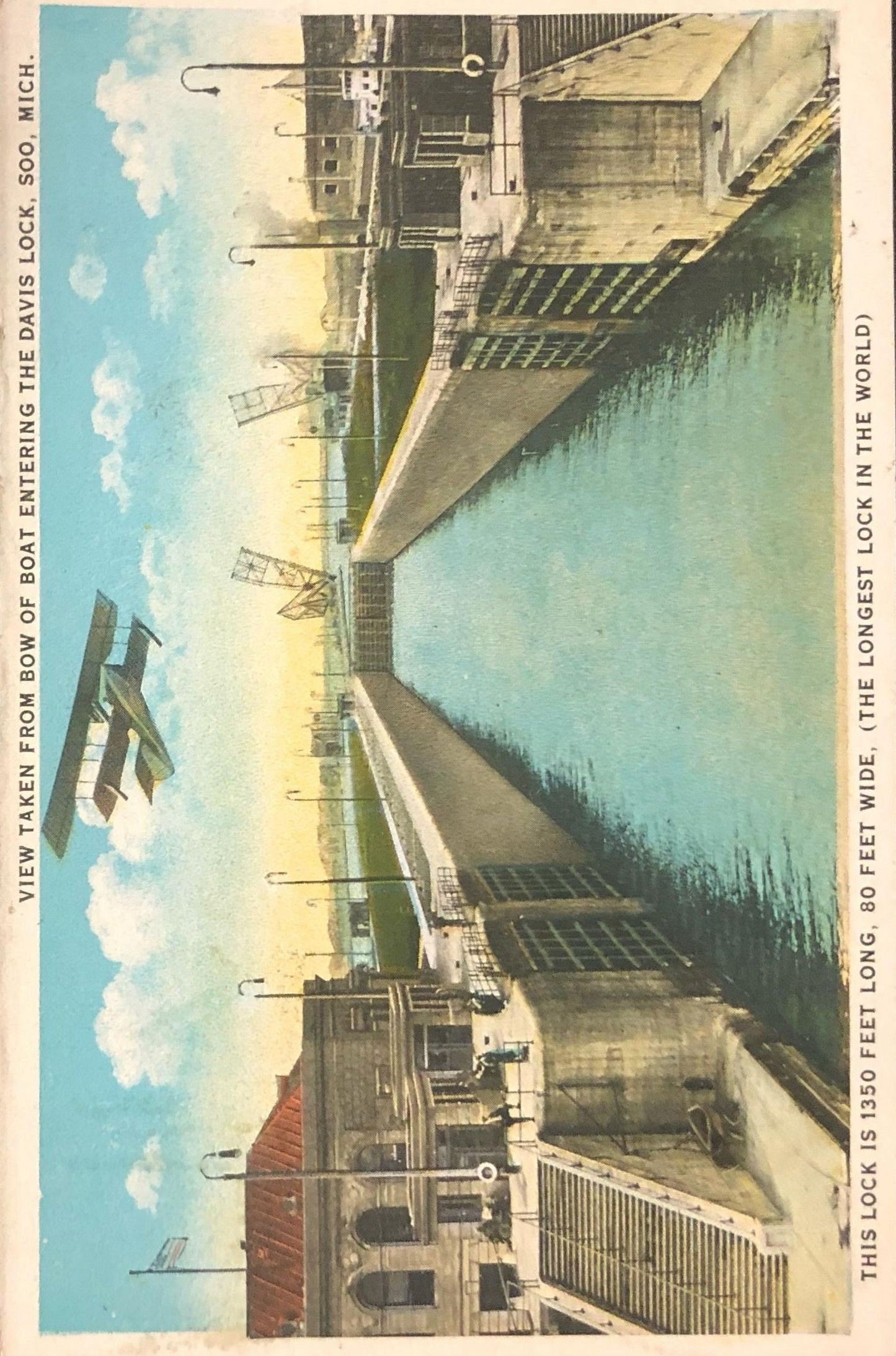 Davis Lock Soo Michigan, Green 1921 Washinton 1 Cent Stamp, with airplane Vintage Post Card