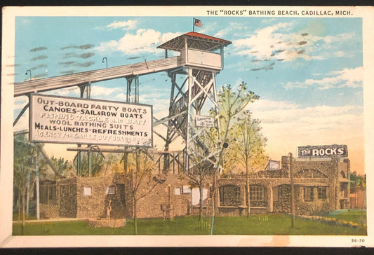 The "Rocks" Bathing Beach, Cadillac, Michigan - Vintage Postcard