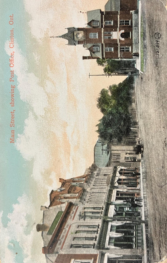 Main Street - Showing Post Office - Clinton, Ont.,  Canada. - Printed in Great Britain - 1909 Postcard