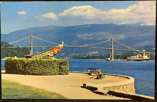 Figure of the Empress of Japan - Lions Gate Bridge - Vancouver, B.C., Canada - Made in Canada - Vintage Bridge Postcard