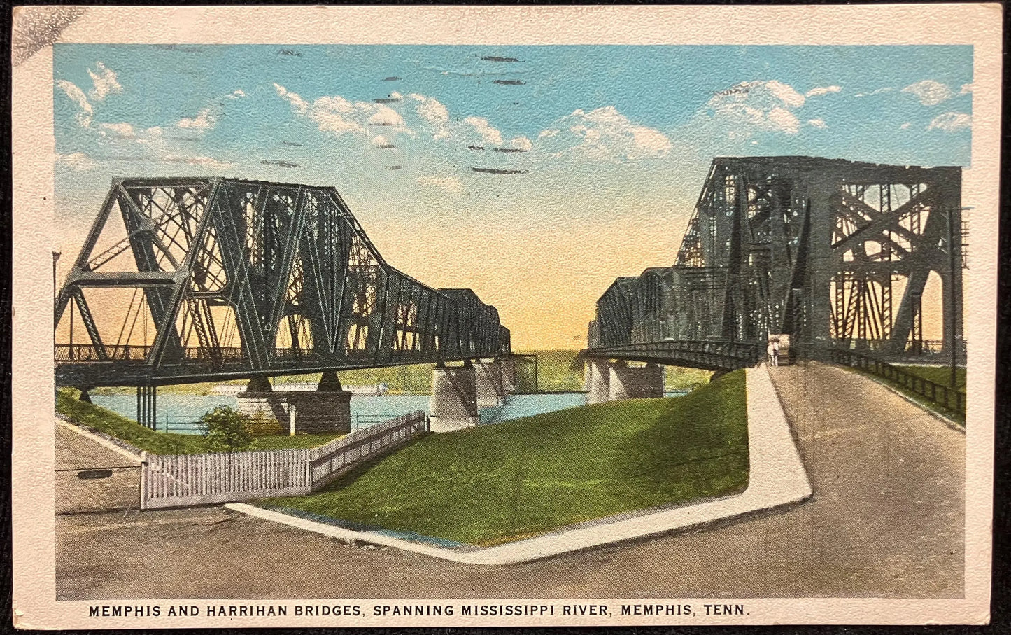 Memphis and Harrihan Bridges, Spanning the Mississippi River, Memphis, Tennessee - Vintage Bridge Postcard