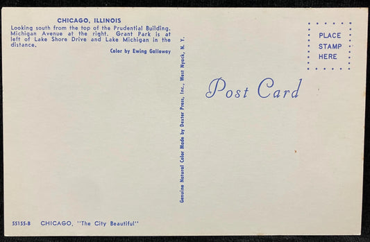 Chicago, Illinois Looking South - Color by Ewing Galloway - Vintage Chicago Postcard